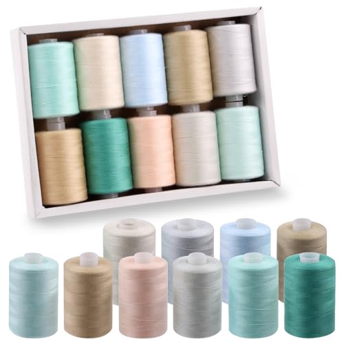 Swpeet 10Pcs 1000 Yards Kühle Farben Allzweckfäden mit Nähnadeln Kit, Handliche Polyester Nähfäden Stickfaden, Handnähnadelfaden Set für Handwerker Liebhaber bis 10 Farben von Swpeet
