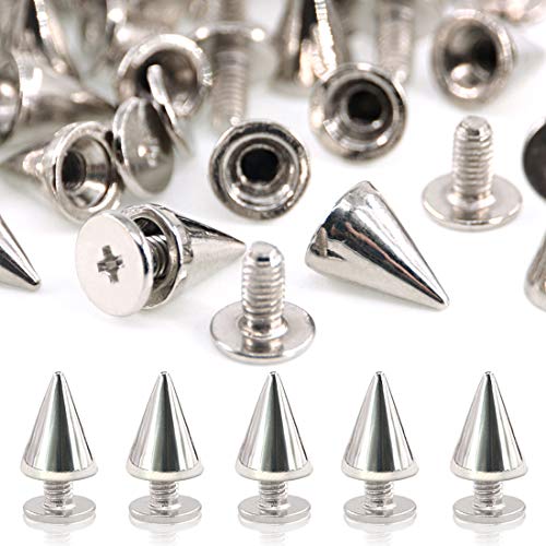 Swpeet 110 Paare 7 mm x 9,5 mm Rundkegel Spikes und Nieten Metall Schraubverschluss für DIY Lederhandwerk Cool Nieten Punk-Nieten Münzschicht silberfarben von Swpeet