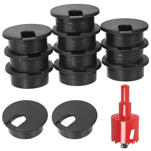 Swpeet 11Pcs schwarz Schreibtisch Kabel Tülle Schnur mit Loch Säge, aufgeräumte Kabel Loch Abdeckung Organizers, Schreibtisch Draht Kabel Tüllen Loch Abdeckung, 1Pcs 1.38Inch_35mm Werkzeug Lochsäge von Swpeet
