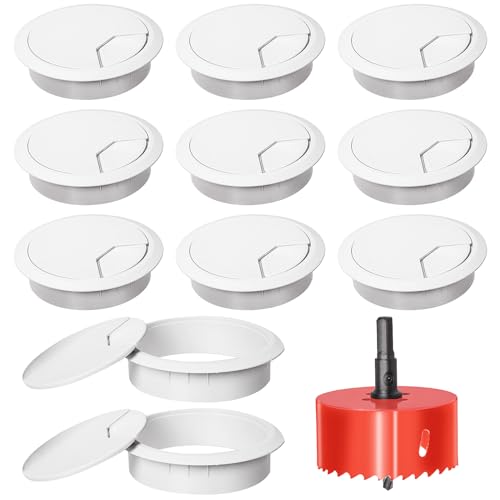 Swpeet 11Pcs weißer Schreibtisch-Kabel-Tülle-Schnur mit Lochsäge, aufgeräumte Kabel-Loch-Abdeckung Organizer, Schreibtisch-Draht-Kabel-Tüllen-Loch-Abdeckung, 1Pcs 2Inch bis 50mm Werkzeug-Lochsäge von Swpeet