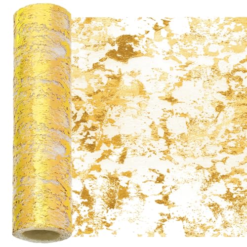 Swpeet 11x354 Zoll Gold Paillette Glitter Tischlaufer, Glitter Folie Metallic Thin Mesh Dekor Rollen, Gold Tischlaufer, Paillette Glitter Folie Metallic Thin Mesh, Mittelstücke Dekorationen für Party von Swpeet