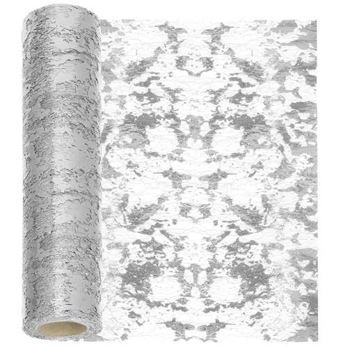 Swpeet 11x354 Zoll Silber Paillette Glitter Tischläufer, Glitter Folie Metallic Thin Mesh Dekor Rollen, Paillette Glitter Folie Metallic Thin Mesh, Mittelstücke Dekorationen für Party von Swpeet