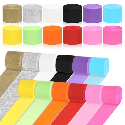 Swpeet 12 Rollen 12 Farben Krepp Papier Streamer 1.77 Zoll breit pro Rolle Sortiment Kit, Party Dekorationen Streamer für Hochzeit Streamer Geburtstag Dekorationen Baby Dusche Graduation DIY Supplies von Swpeet