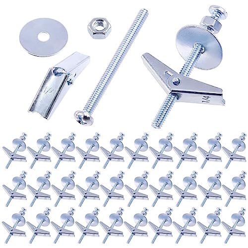 Swpeet 120Pcs-30 Set 1/4 Zoll Kippschrauben und Flügelmutter Kit mit Hexenmuttern, Unterlegscheiben, Kippschrauben Assortiment Kit, Schmetterling Kippsanker zum Aufhängen schwerer Gegenstände auf von Swpeet