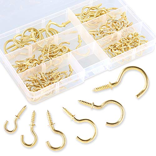 Swpeet 120Pcs 6-Größen Metall Schraub-in Deckenhaken Cup Haken Kit, Gold Deckenschale Haken Selbst-Tapping Schrauben Haken für Haus-Arbeitsplatz-Büro (Q-Schraube) von Swpeet