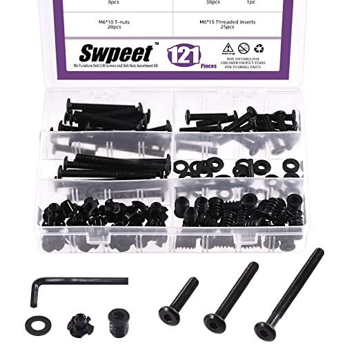 Swpeet 121Pcs Carbon Steel Black Hex Drive Assortment Kit, 4 Arten M6 Kohlenstoffstahl Schwarz Sechskantschrauben und Gewindeeinsätze Muttern mit T-Mutter 4 Pronged T Blindmuttern und Unterlegscheiben Swpeet 121Pcs Carbon Steel Black Hex Drive Assortment Kit, 4 Arten M6 Kohlenstoffstahl Schwarz Sechskantschrauben und Gewindeeinsätze Muttern mit T-Mutter 4 Pronged T Blindmuttern und Unterlegscheiben von Swpeet