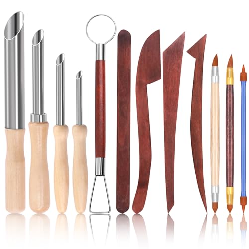 Swpeet 12Pcs Modellierung Clay Sculpting Tools Kit, Kreisförmige Clay Hole Cutters, Gummispitzen Stifte, Holzskulpturmesser, Keramische Töpferwerkzeuge Sculpting Kit zum Formen, Skulptur, Modellierung Swpeet 12Pcs Modellierung Clay Sculpting Tools Kit, Kreisförmige Clay Hole Cutters, Gummispitzen Stifte, Holzskulpturmesser, Keramische Töpferwerkzeuge Sculpting Kit zum Formen, Skulptur, Modellierung von Swpeet
