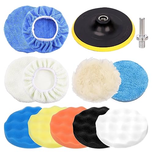 Swpeet 13Pcs 6 Zoll Polierpads Set, Auto Polierpads Kit, Schaum Polierpads Wachs Puffer Polierer Befestigung für Bohrer für Haushalts-elektrische Bohrmaschine und Auto Polierer mit M14 Bohradapter von Swpeet