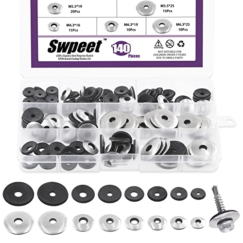 Swpeet 140 Stück 8 Größen #8#10#12#14 Edelstahl Neopren EPDM Bonded Sealing Washers Gasket Assortiment Kit, Gummi Bonded Sealing Washers for 8# 10# 12# 14# Screws Swpeet 140 Stück 8 Größen #8#10#12#14 Edelstahl Neopren EPDM Bonded Sealing Washers Gasket Assortiment Kit, Gummi Bonded Sealing Washers for 8# 10# 12# 14# Screws von Swpeet