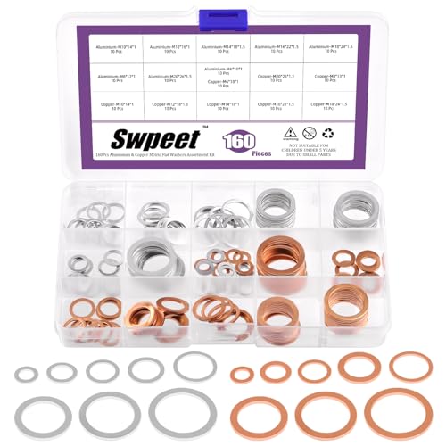 Swpeet 160Pcs M6 M8 M10 M12 M14 M16 M18 M20 Öl Drain Plug Crush Washer Kit, Aluminium und rotes Kupfer flache Unterlegscheiben, Öl Drain Plug Dichtungen Flache Unterlegscheibe Dichtung für Autos Swpeet 160Pcs M6 M8 M10 M12 M14 M16 M18 M20 Öl Drain Plug Crush Washer Kit, Aluminium und rotes Kupfer flache Unterlegscheiben, Öl Drain Plug Dichtungen Flache Unterlegscheibe Dichtung für Autos von Swpeet