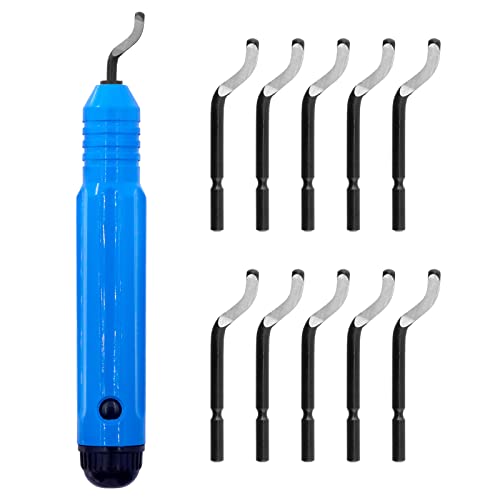 Swpeet 1Pcs Metall Entgraten Werkzeug mit 10 Stück Ersatzklingen Sortiment Kit, Rotary Entgraten Klingen Set mit Griff Entgraten Messer, große Grat Entferner Handwerkzeug für Kunststoff, Holz von Swpeet