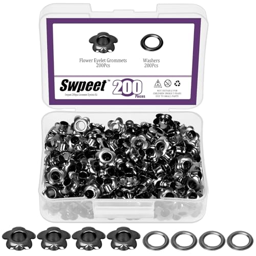 Swpeet 200Sets 3/16" (5mm) Gun-black Hole Blume Ösen Ösen Ösen Ösen Kit, Metall Ösen Kits Ösen Ösen zur Reparatur von Leinwand, Leder, Vorhänge von Swpeet