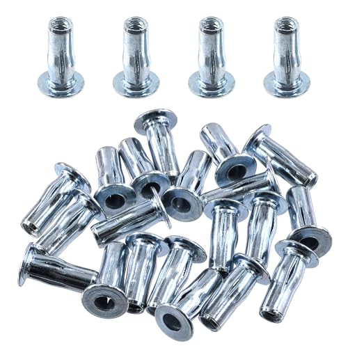 Swpeet 20Pcs M4 Metrischer Kohlenstoffstahl Weiß Zink-überzogene Multi-Grip-Nietmuttern Plus Muttern Nietmuttern Kit, Bulged Shank Flachkopf Gewindeeinsatz Mutter Bau Befestigungsmittel für Industrie von Swpeet