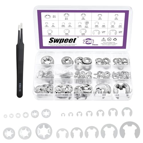 Swpeet 236Pcs 304 Edelstahl E-Clip und Innenzahn Sicherungsscheiben mit Pinzette Sortiment Kit, Feder Push On Sicherungsmuttern Geschwindigkeit Clips Snap Ring E-Ring Sicherungsringe für Getriebe Swpeet 236Pcs 304 Edelstahl E-Clip und Innenzahn Sicherungsscheiben mit Pinzette Sortiment Kit, Feder Push On Sicherungsmuttern Geschwindigkeit Clips Snap Ring E-Ring Sicherungsringe für Getriebe von Swpeet