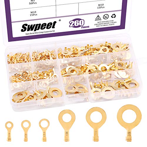 Swpeet 240Pcs Gold M3 M4 M5 M6 M8 M10 Nicht-isolierter offener Barrel Wire Crimp Kupfer Terminal Connector Kit, O-Typ Ring Lugs Crimp Kabel Terminal für Crimp feste Drähte oder gestrandete Drähte Swpeet 240Pcs Gold M3 M4 M5 M6 M8 M10 Nicht-isolierter offener Barrel Wire Crimp Kupfer Terminal Connector Kit, O-Typ Ring Lugs Crimp Kabel Terminal für Crimp feste Drähte oder gestrandete Drähte von Swpeet