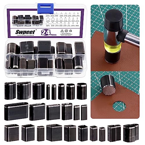 Swpeet 24Pcs 24-Art Anti-Oxidation Legierung Stahl Hohl Punch Cutter Werkzeug, Ein Loch Leder Cutting Tools Set, Verschiedene Leder Form Punch Tool Set von Swpeet