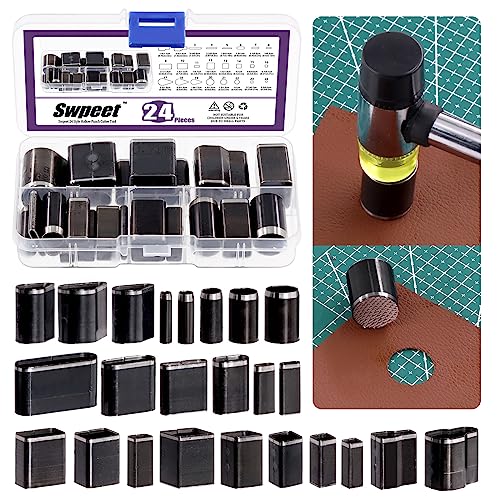 Swpeet 24Pcs 24-Art Anti-Oxidation Legierung Stahl Hohl Punch Cutter Werkzeug, Ein Loch Leder Cutting Tools Set, Verschiedene Leder Form Punch Tool Set von Swpeet