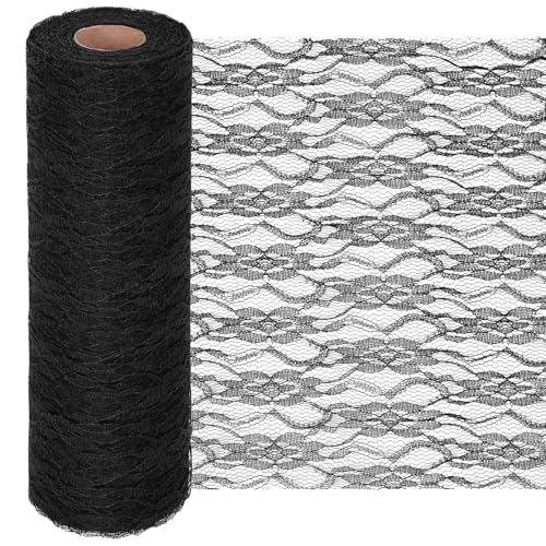 Swpeet 25 Yard von 12 in Breite Schwarze Spitze Stoff Stretch Elastische Tischläufer, Band Organza Spitze, Edge Trim Band Blumen Band für Kleidung, Stirnbänder, Hochzeit Machen DIY Handwerk von Swpeet