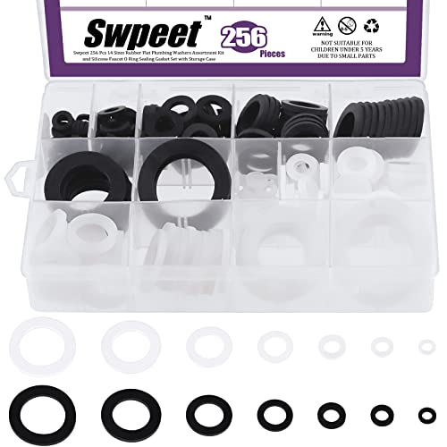 Swpeet 256pcs 7 Größen Flach Gummi- und Silikonscheiben O-Ring Klempnerscheiben Sortiment Kit, Flachdichtung Schlauch Dichtung Set Dichtungsscheibe für Duschkopfscheiben Gartenhahn Wasser Swpeet 256pcs 7 Größen Flach Gummi- und Silikonscheiben O-Ring Klempnerscheiben Sortiment Kit, Flachdichtung Schlauch Dichtung Set Dichtungsscheibe für Duschkopfscheiben Gartenhahn Wasser von Swpeet