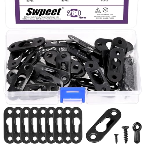 Swpeet 25MM/1Inch Single Keyhole Bild Aufhänger mit 80Pcs Schrauben Metall Keyhole Rahmen Aufhänger Schlüsselloch Aufhänger Halterungen für Spiegel (Schwarz, Single Keyhole Hanger) von Swpeet
