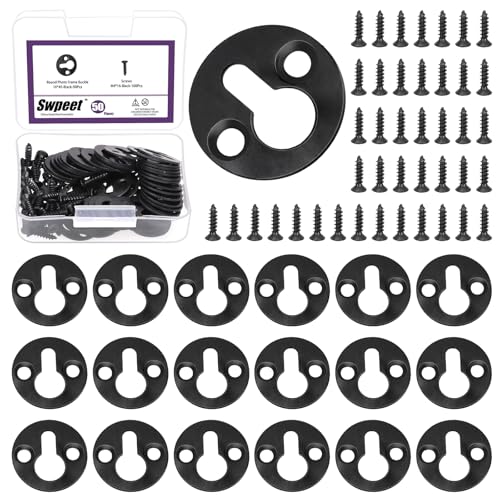 Swpeet 25MM/1Inch Single Keyhole Picture Hanger with 80 Pcs Screws Metal Keyhole Frame Hangers Keyhole Hanging Fasteners Brackets for Mirror Picture Frame Cabinet (Black, Round Keyhole Hanger) von Swpeet