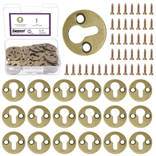 Swpeet 25MM/1Inch Single Keyhole Picture Hanger with 80Pcs Screws Metal Keyhole Frame Hangers Keyhole Hanging Fasteners Brackets for Mirror Picture Frame Cabinet (Qinggu, Round Keyhole Hanger) von Swpeet