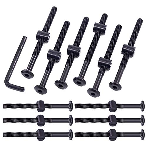 Swpeet 25Pcs Schwarz M6 × 80mm Krippe Hardware Schrauben, Hex Socket Kopf Kappe Krippe Babybett Bolzen und Fassmuttern mit 1 x Inbusschlüssel Perfekt für Möbel, Kinderbetten, Krippe Schrauben von Swpeet