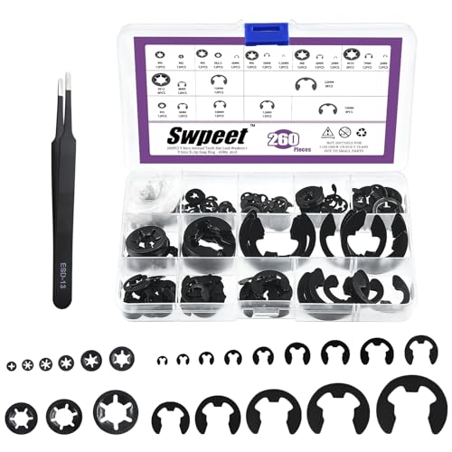 Swpeet 260Pcs Kohlenstoffstahl Stahl Manganstahl E-Clip und Innenzahn Sicherungsscheiben mit Pinzette Sortiment Kit, Feder Push On Sicherungsmuttern Geschwindigkeit Clips Snap Ring E-Ring Swpeet 260Pcs Kohlenstoffstahl Stahl Manganstahl E-Clip und Innenzahn Sicherungsscheiben mit Pinzette Sortiment Kit, Feder Push On Sicherungsmuttern Geschwindigkeit Clips Snap Ring E-Ring von Swpeet