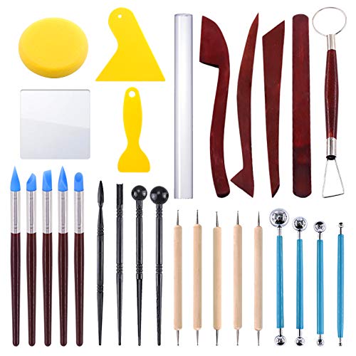 Swpeet 29-teiliges Modellierwerkzeug-Set für Modelliermasse, Kugel-Eingabestift, Holz-Punktierwerkzeuge, Gummispitze, Skulpturmesser, Keramik-Töpferwerkzeuge, Modellierset für Modelliermasse Swpeet 29-teiliges Modellierwerkzeug-Set für Modelliermasse, Kugel-Eingabestift, Holz-Punktierwerkzeuge, Gummispitze, Skulpturmesser, Keramik-Töpferwerkzeuge, Modellierset für Modelliermasse von Swpeet