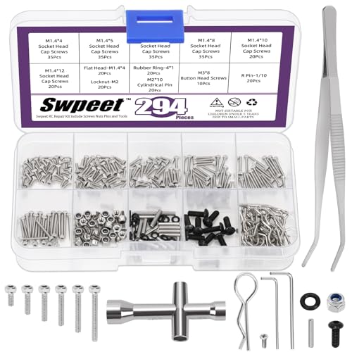 Swpeet 294Pcs Universal RC Schraube Kit, 304 Edelstahl RC Reparatur Zubehör Schrauben Muttern Werkzeug Kit, Hardware Befestigungsmittel kompatibel mit den meisten SCX24 1/24 RC Autos Raupenwagen Swpeet 294Pcs Universal RC Schraube Kit, 304 Edelstahl RC Reparatur Zubehör Schrauben Muttern Werkzeug Kit, Hardware Befestigungsmittel kompatibel mit den meisten SCX24 1/24 RC Autos Raupenwagen von Swpeet