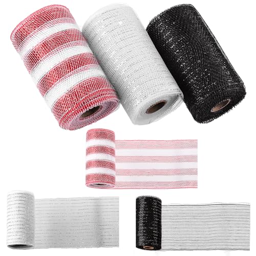 Swpeet 3 Rollen 6 Zoll Mesh Band Glitter Metallic Wrapping Band Kit, Glitter Tüll Stoff Spule Band Metallic Folie Mesh Band für DIY Projekt Kränze Party Dekorationen Wrapping Craft von Swpeet