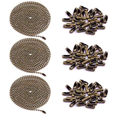 Swpeet 3 x Bronzefarbene 304,8 cm Metall-Deckenventilator-Verlängerung mit 90 passenden Verbindungsstücken, langlebiges und starkes Lager, rostfrei, 3 mm Perlen-Verlängerungsketten von Swpeet