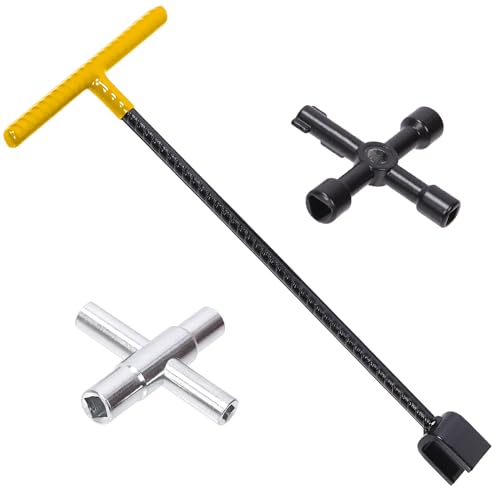 Swpeet 3 x Wasserzähler-Schlüsselschlüssel und 4-Wege-Schwellhahn mit 4-Wege-Multifunktionswerkzeug-Sortimentskit, Panzerschlüssel, Wasserabsperrwerkzeug, perfekt für Ventile, Wasserhähne und Zapfen von Swpeet