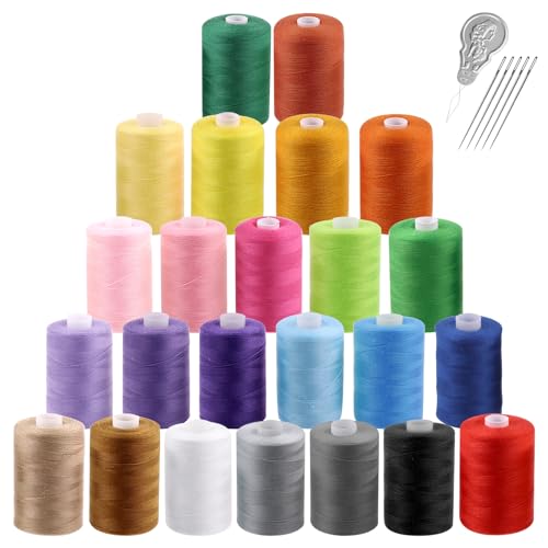 Swpeet 30Pcs 1000 Yards Regenbogen Farben Allzweckfäden mit Nähnadeln Kit, Handliche Polyester Nähfäden Stickfaden, Handnähnadelfaden Set für Handwerker Liebhaber 24 Farben von Swpeet