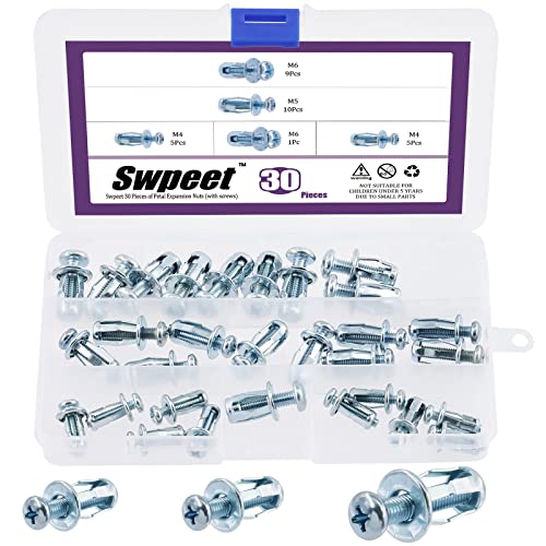 Swpeet 30Pcs M4 M5 M6 Jack Nuts Petal Nuts Expansion Nuts Dünne Befestigungen Dübel mit Schrauben Montage für Hohlwand Eisen Skin Line Verwendung in dünner weicher Wand (Sortiment Kit) von Swpeet