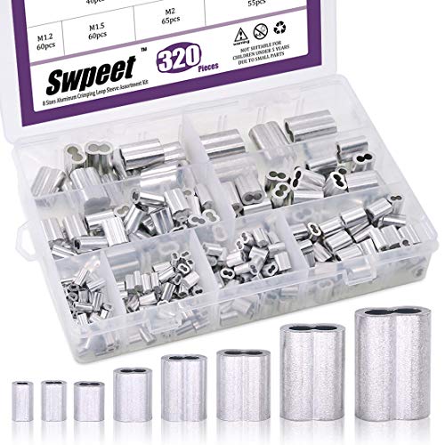 Swpeet 320Pcs 8-Größen Aluminium Crimpen Schleife Hülse Kabel Ferrule Assortiment Kit für Drahtseil und Kabel oder irgendetwas anderes erfordert starkes Kabel von Swpeet
