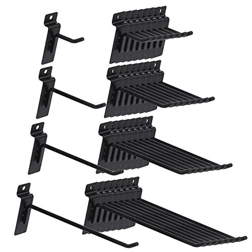 Swpeet 32Pcs 4 Größen 2" 4" 6" 8" Heavy Duty Slatwall Haken Sortiment Kit, Slatwall Zubehör Slatwall Panel Haken Garage Organisation Slatwall Wand Haken Pegboard Gridwall Haken Anzeige von Swpeet