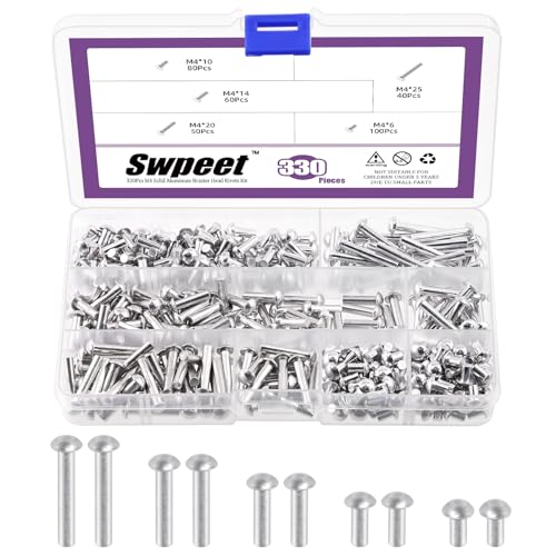 Swpeet 330Pcs M4 × 6mm 10mm 14mm 20mm 25mm massive Aluminium-Lötkopfnieten, Aluminiumniete, glatte Oberfläche, Universalkopf, hohe Korrosionsbeständigkeit für die Reparatur von von Swpeet