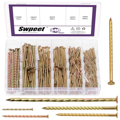 Swpeet 340pcs 5 Größen 40/60/80/100/150mm Kohlenstoffstahl farbige verzinkte Zaun Deck Nägel Sortiment Kit, Spiral Shank Spikes Spiral Deck Nagel für Haus Boden Reparatur Wand Holzbearbeitung Swpeet 340pcs 5 Größen 40/60/80/100/150mm Kohlenstoffstahl farbige verzinkte Zaun Deck Nägel Sortiment Kit, Spiral Shank Spikes Spiral Deck Nagel für Haus Boden Reparatur Wand Holzbearbeitung von Swpeet
