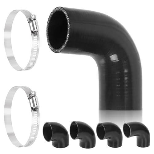 Swpeet 3Pcs 2 Zoll- 51mm 90 Grad Ellenbogen 4-lagig verstärkter Silikonschlauch mit 46-70mm 304 Edelstahl T Bolzen Schlauch Klemme Kit, Automobil Reiner Silikonschlauch für Turbo Ansaugkühler von Swpeet