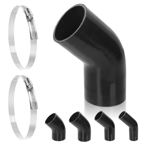 Swpeet 3Pcs 3 Inch- 76mm 45 Grad Ellenbogen 4-lagig verstärkter Silikonschlauch mit 72-95mm 304 Edelstahl T Bolzen Schlauch Clamp Kit, Automotive Reiner Silikonschlauch für Turbo Ansaugkühler von Swpeet