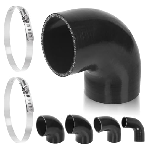 Swpeet 3Pcs 3 Inch- 76mm 90 Grad Ellbogen 4-lagy verstärkter Silikonschlauch mit 72-95mm 304 Edelstahl T Bolzen Schlauch Clamp Kit, Automotive Reiner Silikonschlauch für Turbo Ansaugkühler von Swpeet