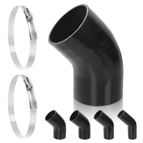 Swpeet 3Pcs 4 Inch- 102mm 45 Grad Ellenbogen 4-lagig verstärkter Silikonschlauch mit 105-127mm 304 Edelstahl T Bolzen Schlauch Clamp Kit, Automobil Reiner Silikonschlauch für Turbo Ansaugkühler von Swpeet
