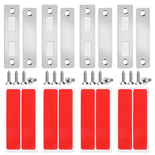 Swpeet 4 Pack Silber Edelstahl Doppelschrank Magnetfang Sortiment Kit, Ultra dünnen Schrank Magnetfang Klebstoff Schrank Türmagnete für Tür Küche Schrank Schließung Schrank Tür Schließer von Swpeet