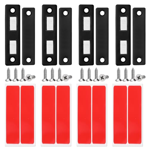 Swpeet 4 Pack schwarzer Edelstahl Doppelschrank Magnetfang Sortiment Kit, Ultra dünnen Schrank Magnetfang Klebstoff Schrank Türmagnete für Tür Küche Schrank Schließung Schrank Tür Schließer von Swpeet