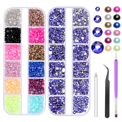 Swpeet 4403Pcs 2mm 3mm 4mm 5mm Dunkelblauer flacher Kristall Strass und 12-Farben 3mm Halbkreis flacher Rücken Perlen Assortiment Kit, einschließlich Pinzette Dotting Tool Picker Bleistift Swpeet 4403Pcs 2mm 3mm 4mm 5mm Dunkelblauer flacher Kristall Strass und 12-Farben 3mm Halbkreis flacher Rücken Perlen Assortiment Kit, einschließlich Pinzette Dotting Tool Picker Bleistift von Swpeet