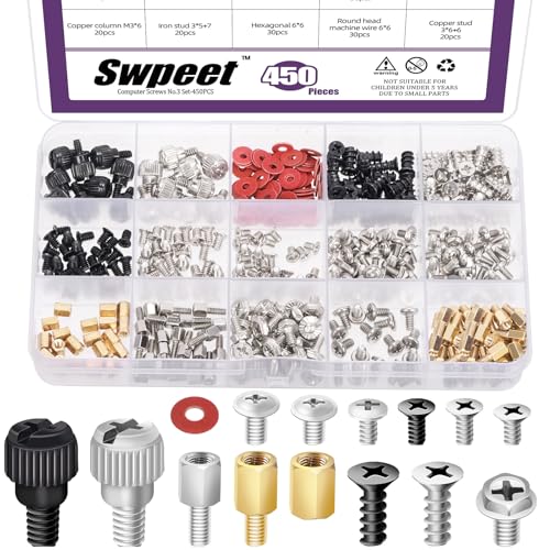 Swpeet 450Pcs Computer Schrauben Motherboard Standoffs Schrauben Assortment Kit, PC Computer Schrauben Kit Set für Mainboard, Festplatte HDD Hard Drive PC Fan Power Supply DIY PC von Swpeet