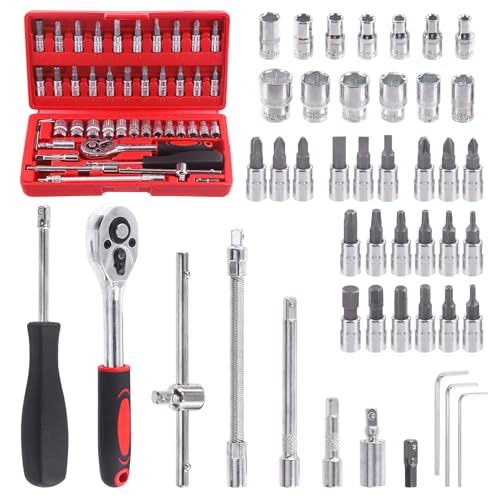 Swpeet 45Pcs 1/4 Zoll Drive Socket Ratschenschlüssel Set und Bit-Einsatz mit 1Pc Storage Case Assortment Kit, metrisch und Verlängerung Bar für Auto-Reparaturen und Haushalt Swpeet 45Pcs 1/4 Zoll Drive Socket Ratschenschlüssel Set und Bit-Einsatz mit 1Pc Storage Case Assortment Kit, metrisch und Verlängerung Bar für Auto-Reparaturen und Haushalt von Swpeet