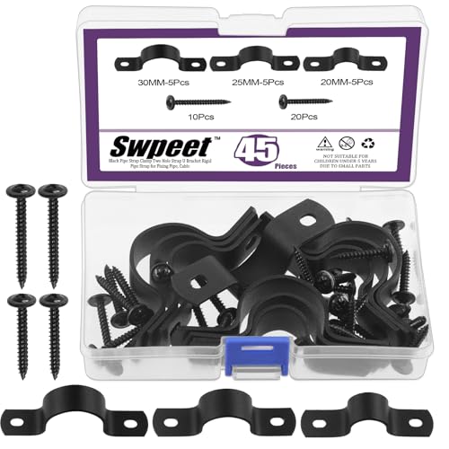 Swpeet 45Pcs 3 Größen 15mm 20mm 25mm Zwei Loch U Halterung Klemme mit Schrauben Sortiment Kit, U-Klemmen, Metall Rohrschellen, Rohrgurt Klemmen, Rohr Spannclips für die Befestigung von Rohr oder Kabel von Swpeet