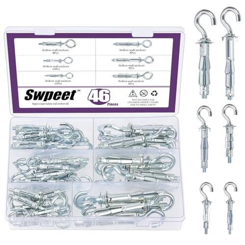 Swpeet 46Pcs M4X32mm M4X38mm M5X37mm M5X52mm M6X52mm M6X65mm C-shape Heavy Duty Hollow Wall Anchor Set, Hollow Drive Wall Anchor Screws Assortment Kit for Drywall Hollow Wall Plaster Walls Swpeet 46Pcs M4X32mm M4X38mm M5X37mm M5X52mm M6X52mm M6X65mm C-shape Heavy Duty Hollow Wall Anchor Set, Hollow Drive Wall Anchor Screws Assortment Kit for Drywall Hollow Wall Plaster Walls von Swpeet